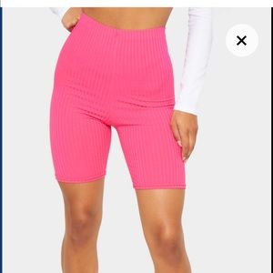 pretty little thing hot pink ribbed biker shorts!